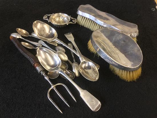 Quantity of Georgian and later silver flatware and sundries